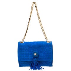 Versace Blue Suede Vanitas Crossbody Bag