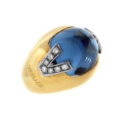 Versace Blue Topaz Diamond Gold Ring