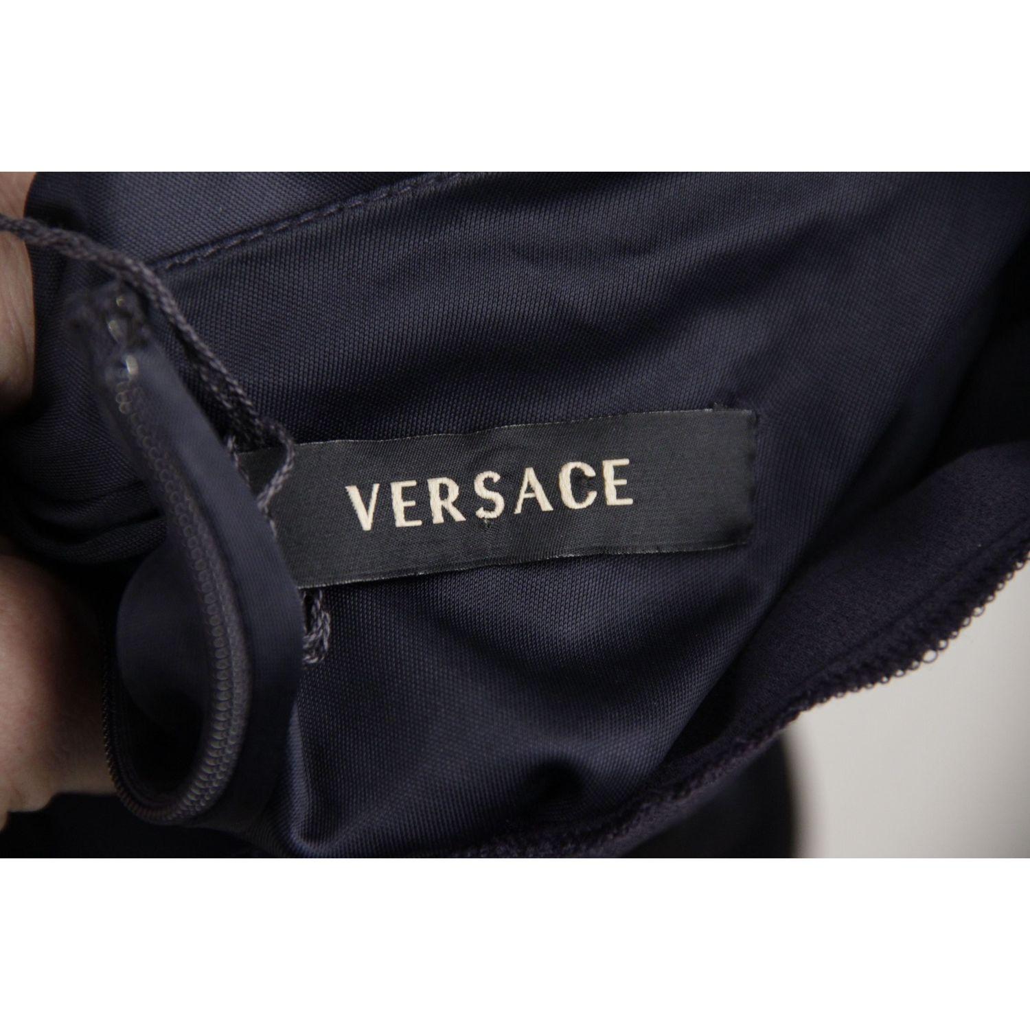 Versace Blue Viscose & Silk V neck Dress Long Sleeve Size 42 5