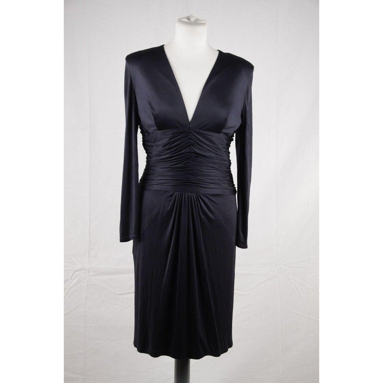 Versace Blue Viscose and Silk V neck Dress Long Sleeve Size 42 For Sale ...