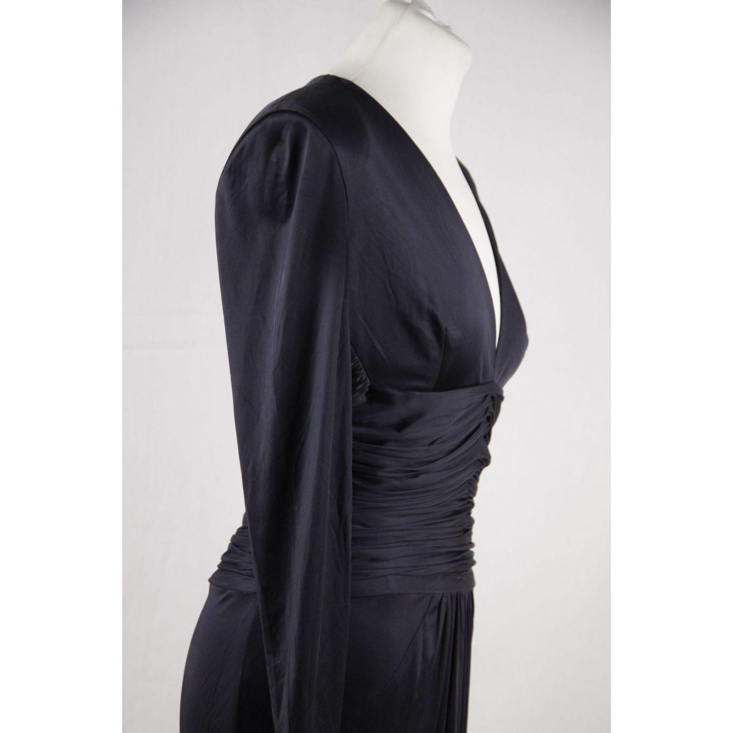 Versace Blue Viscose & Silk V neck Dress Long Sleeve Size 42 In Good Condition In Rome, Rome