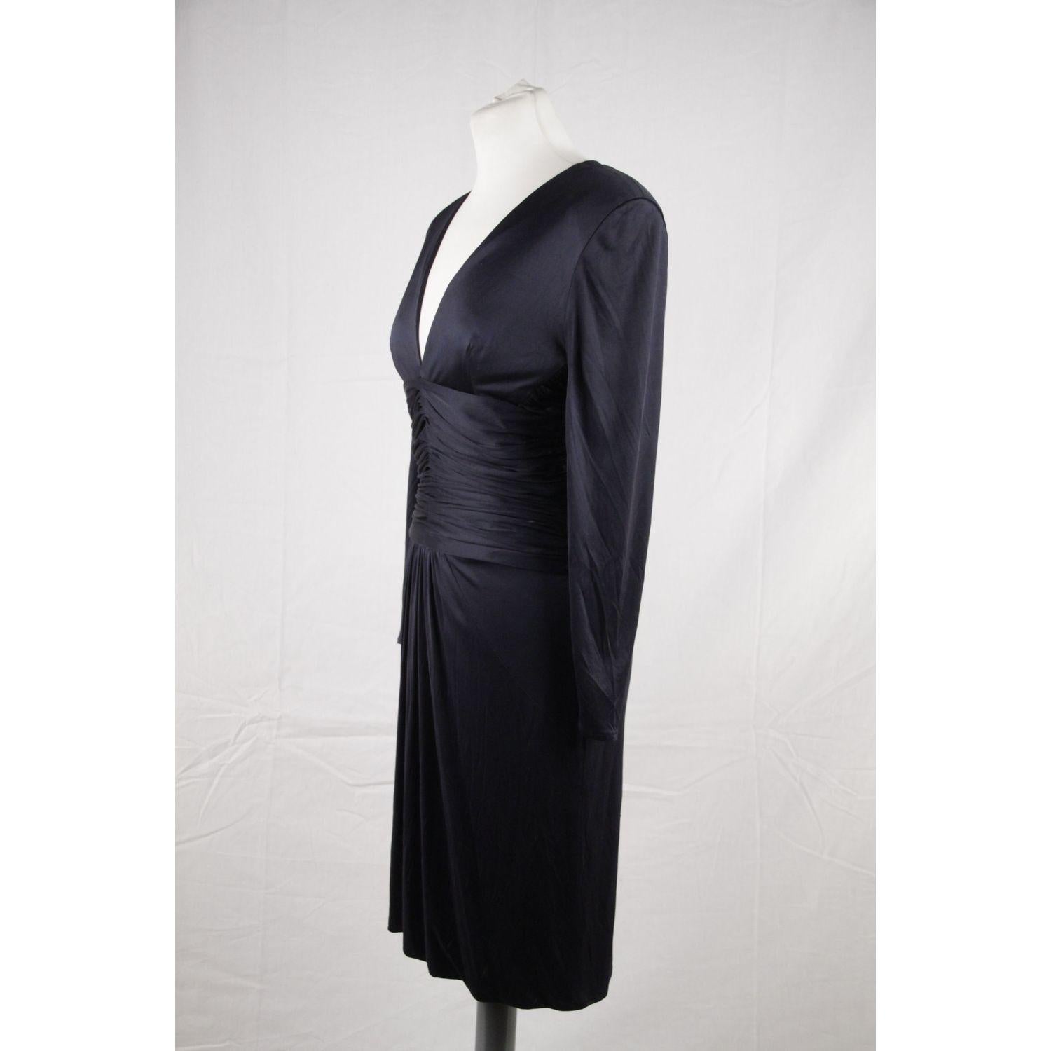 Women's Versace Blue Viscose & Silk V neck Dress Long Sleeve Size 42