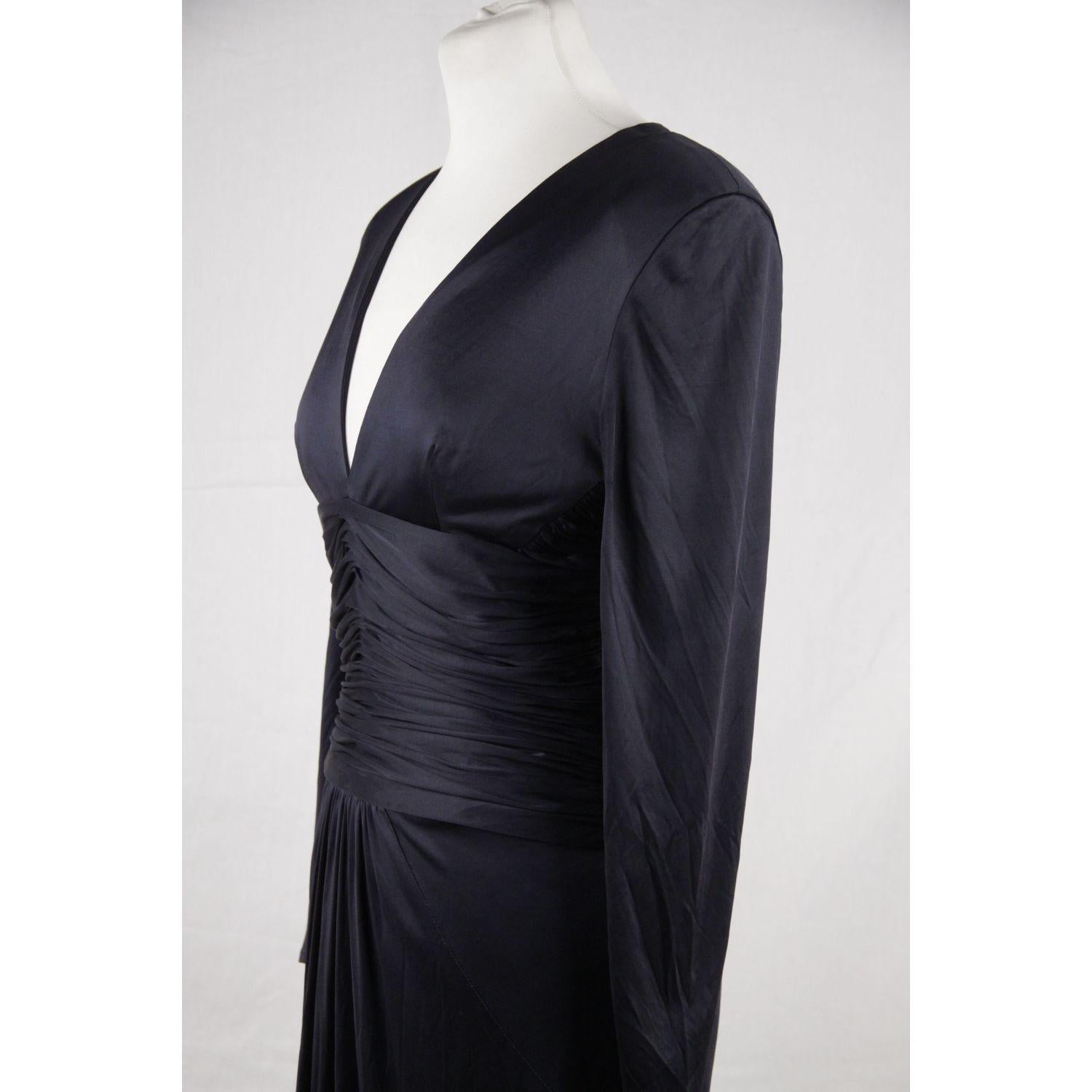 Versace Blue Viscose & Silk V neck Dress Long Sleeve Size 42 1