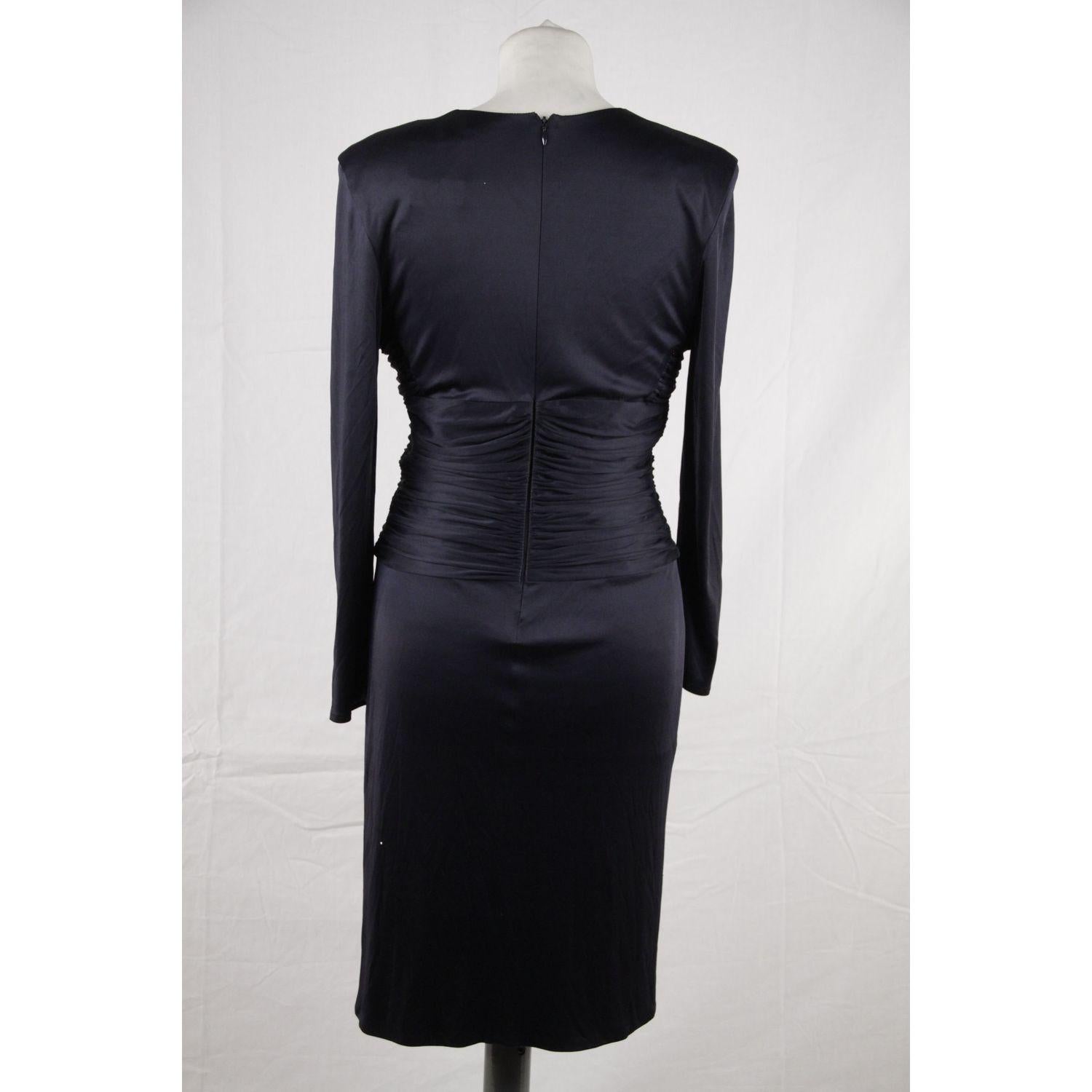 Versace Blue Viscose & Silk V neck Dress Long Sleeve Size 42 2