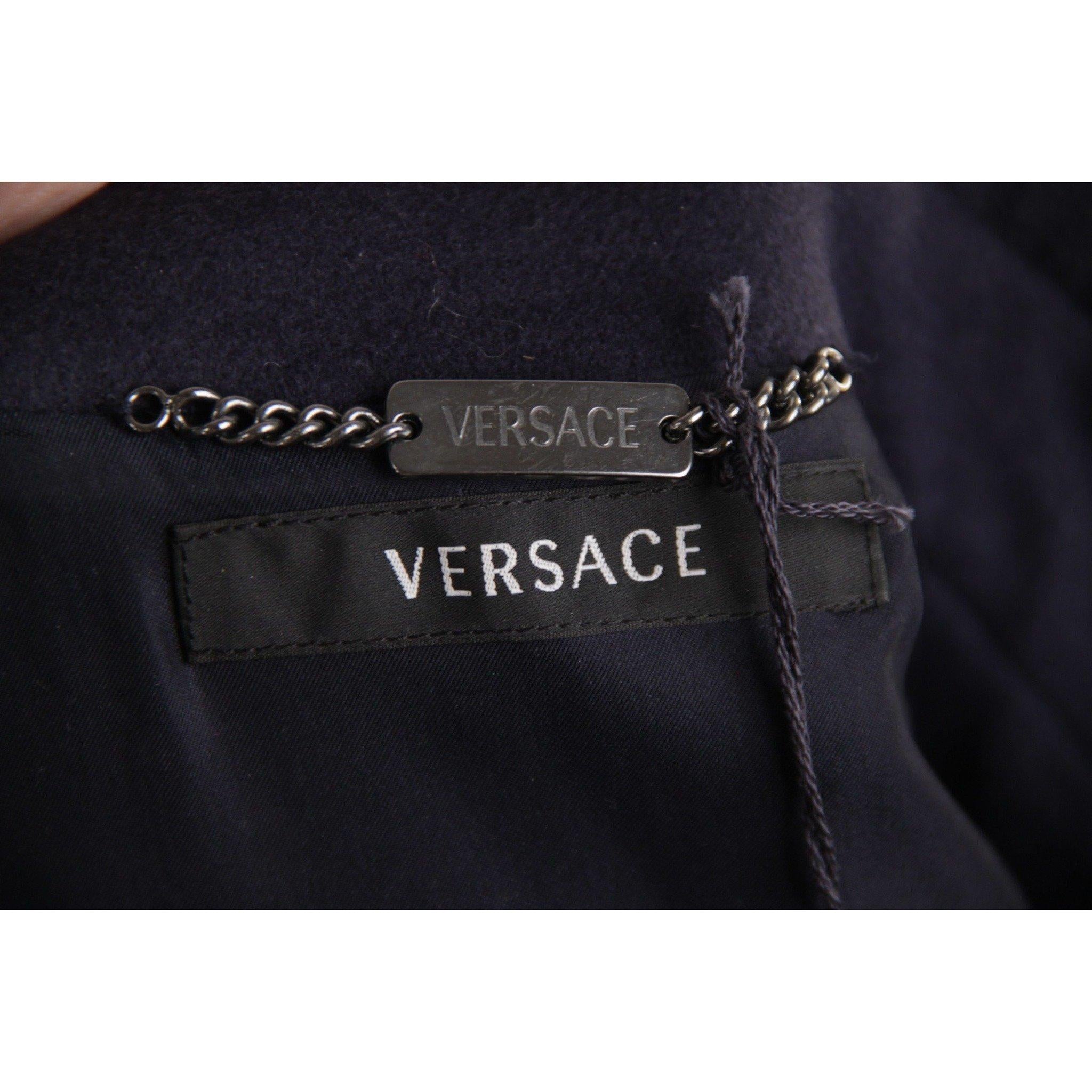 Versace Blue Wool Coat 2008 Fall Winter Collection Size 40 IT 2