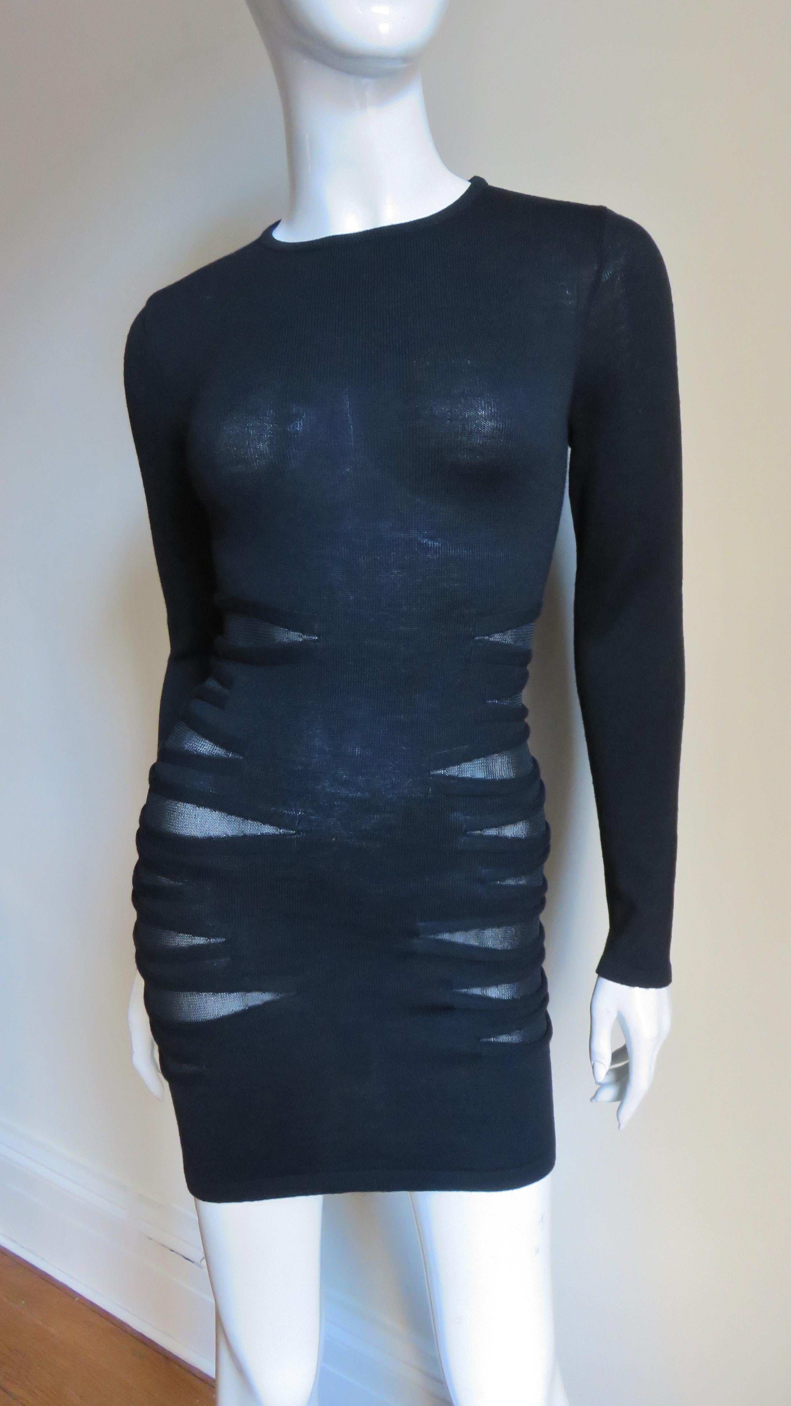 Black Versace Bodycon Dress with Mesh Cutouts