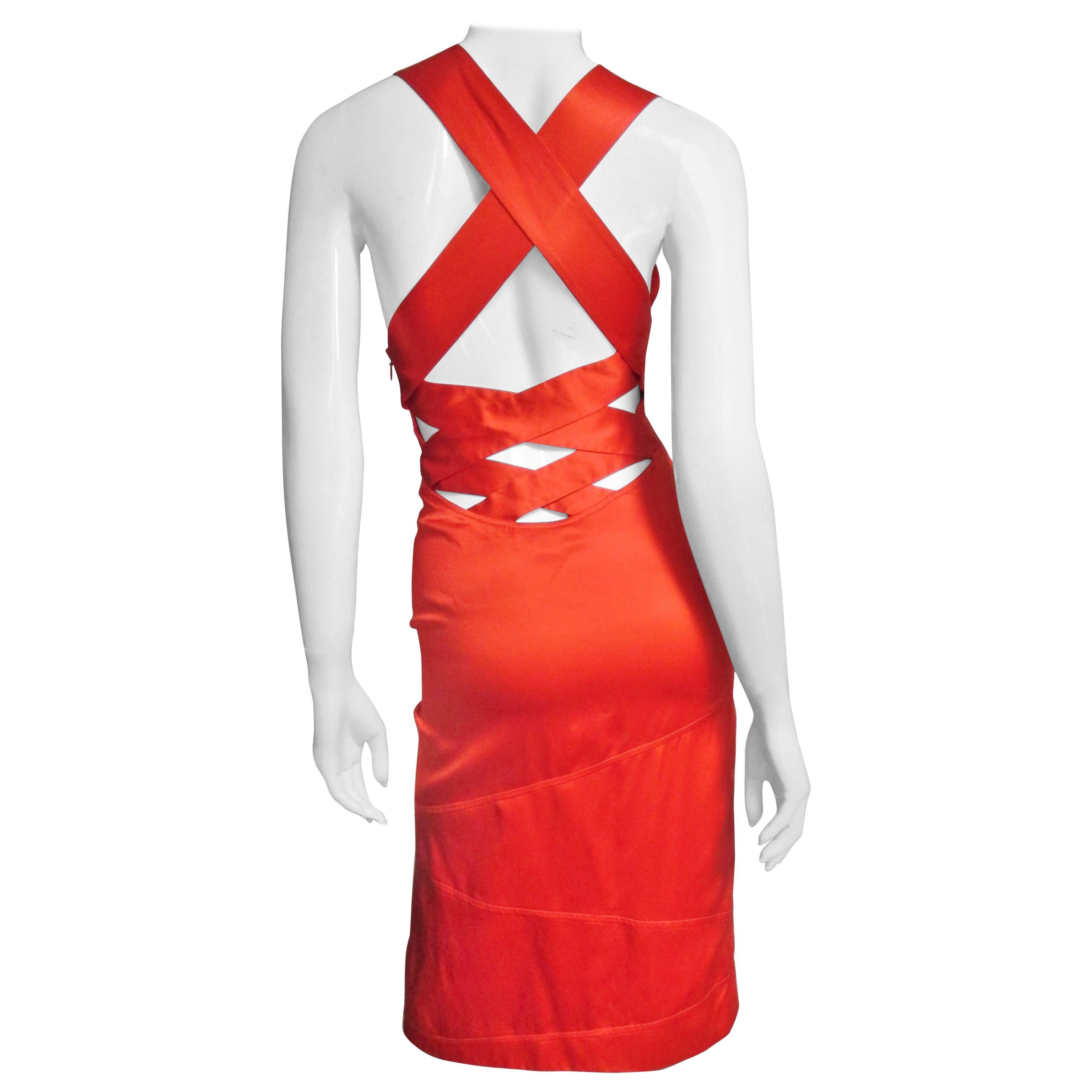  Versace Bodycon Orange Silk Dress