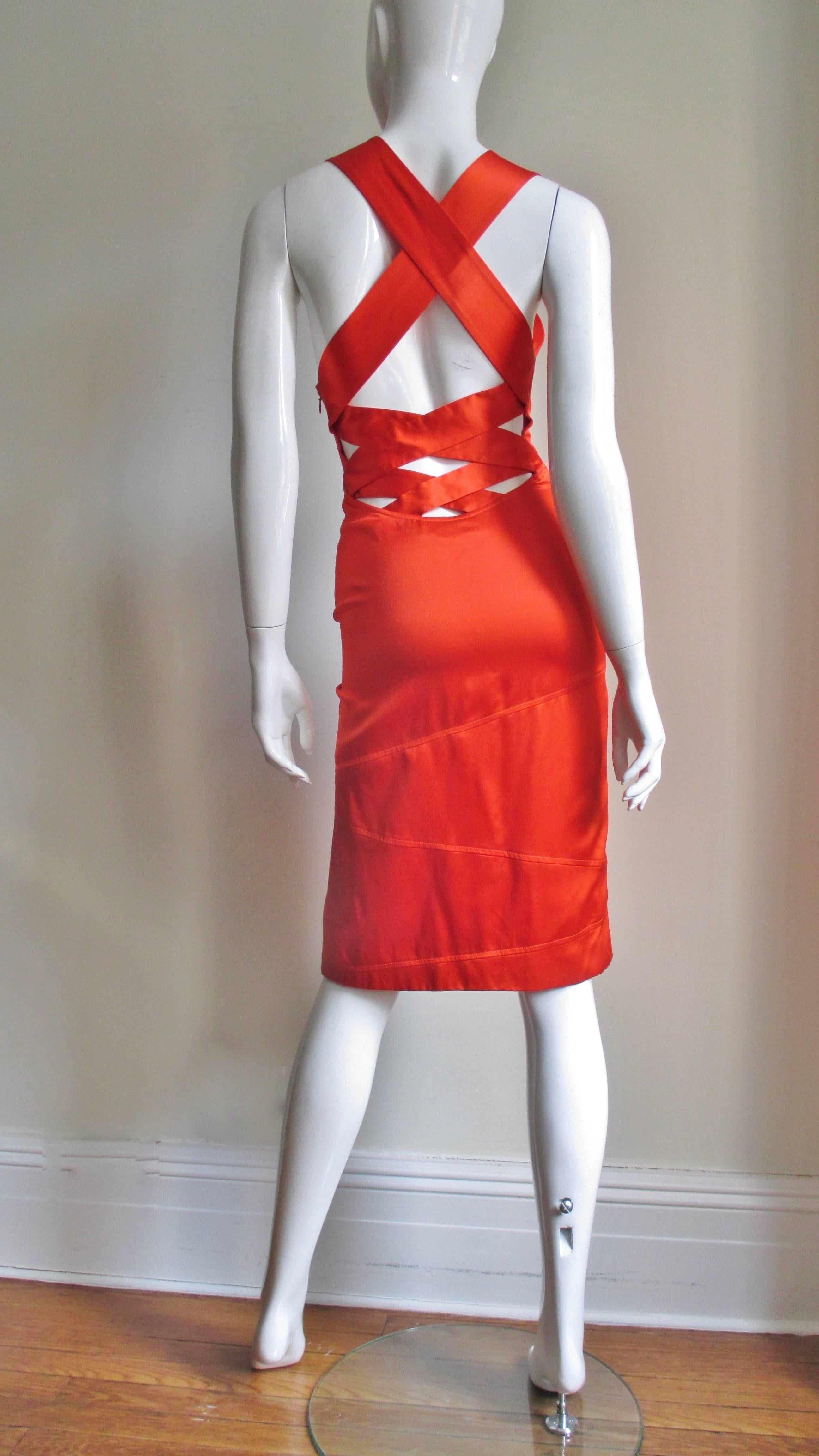 Versace Bodycon Orange Silk Dress SS 2004 For Sale 4