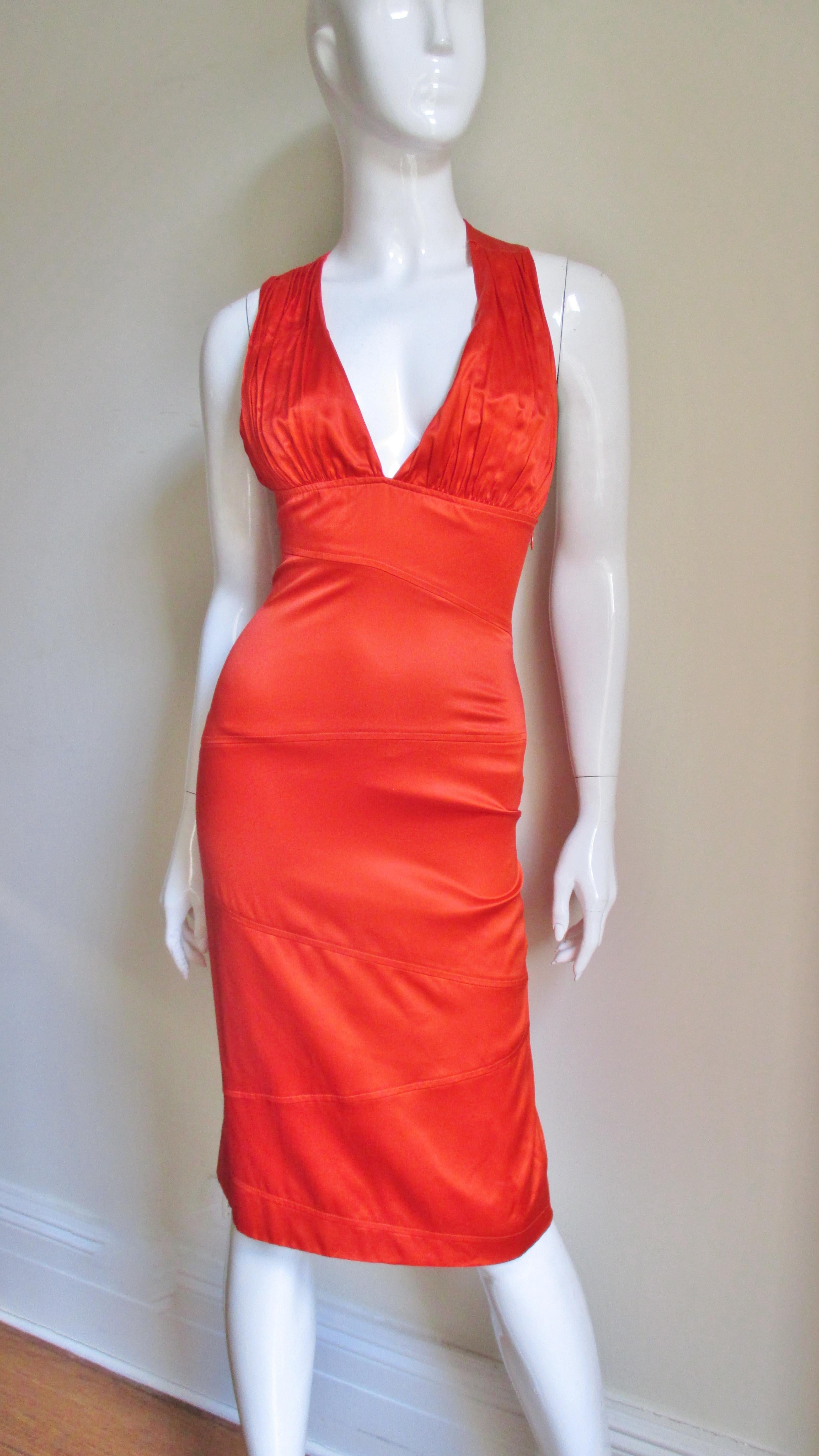 Red Versace Bodycon Orange Silk Dress SS 2004 For Sale