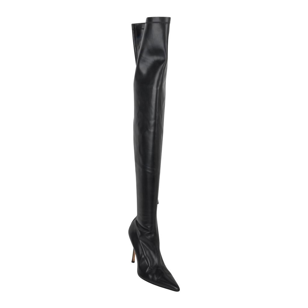 thigh high black leather boots