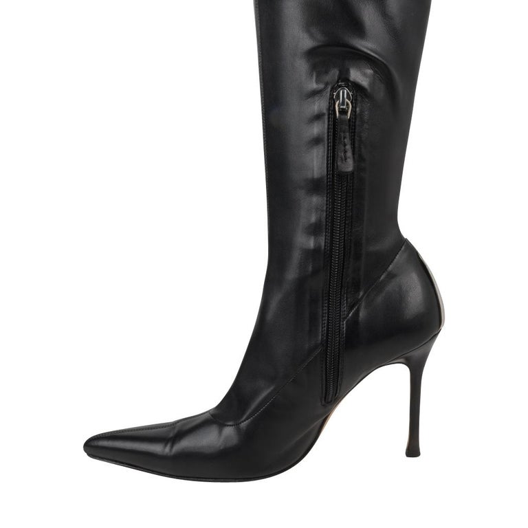 Versace Boot Thigh High Black Very Soft Leather Boots 39 /9 at 1stDibs