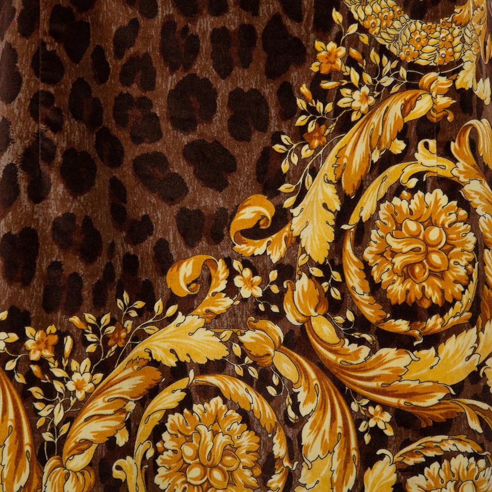 Women's Versace Brown Animal and Baroque Print Velvet Sleeveless Sheath Dress M