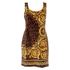 Versace Brown Animal and Baroque Print Velvet Sleeveless Sheath Dress M