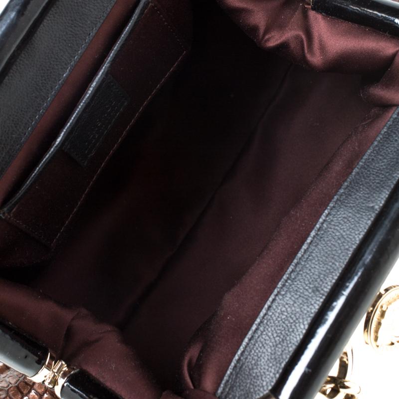 Women's Versace Brown/Black Croc Embossed Patent Leather Madonna Boston Bag
