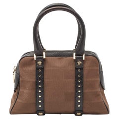 Versace Brown/Black Medusa Print Fabric and Leather Studded Satchel