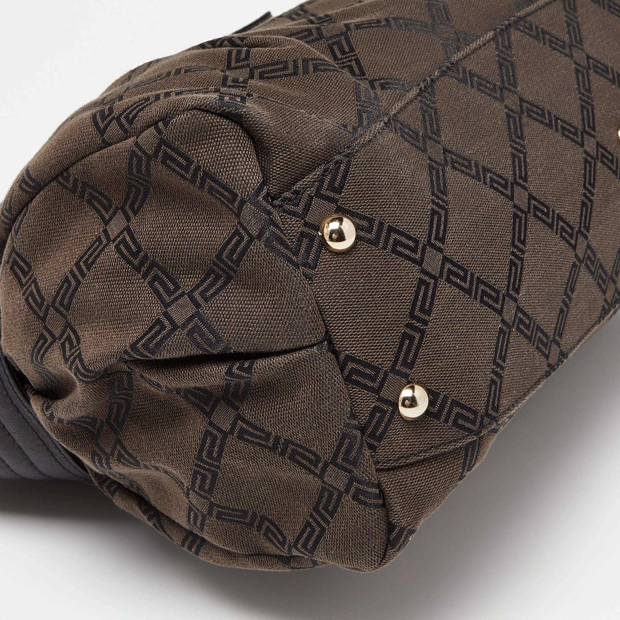 Versace Brown/Black Monogram Fabric and Leather Medusa Tote en vente 1