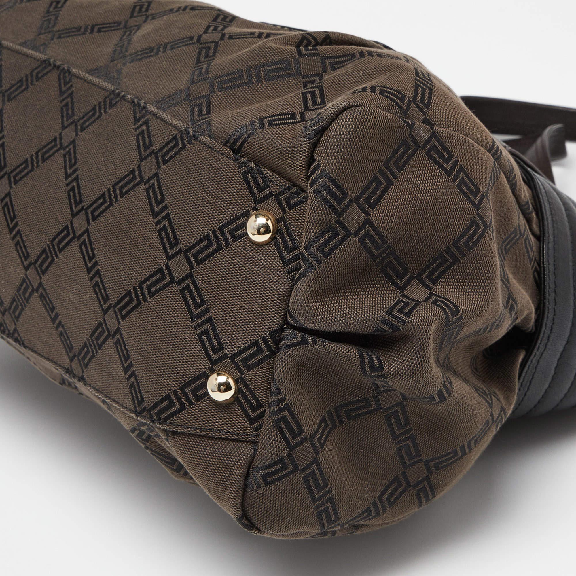 Versace Brown/Black Monogram Fabric and Leather Medusa Tote en vente 2