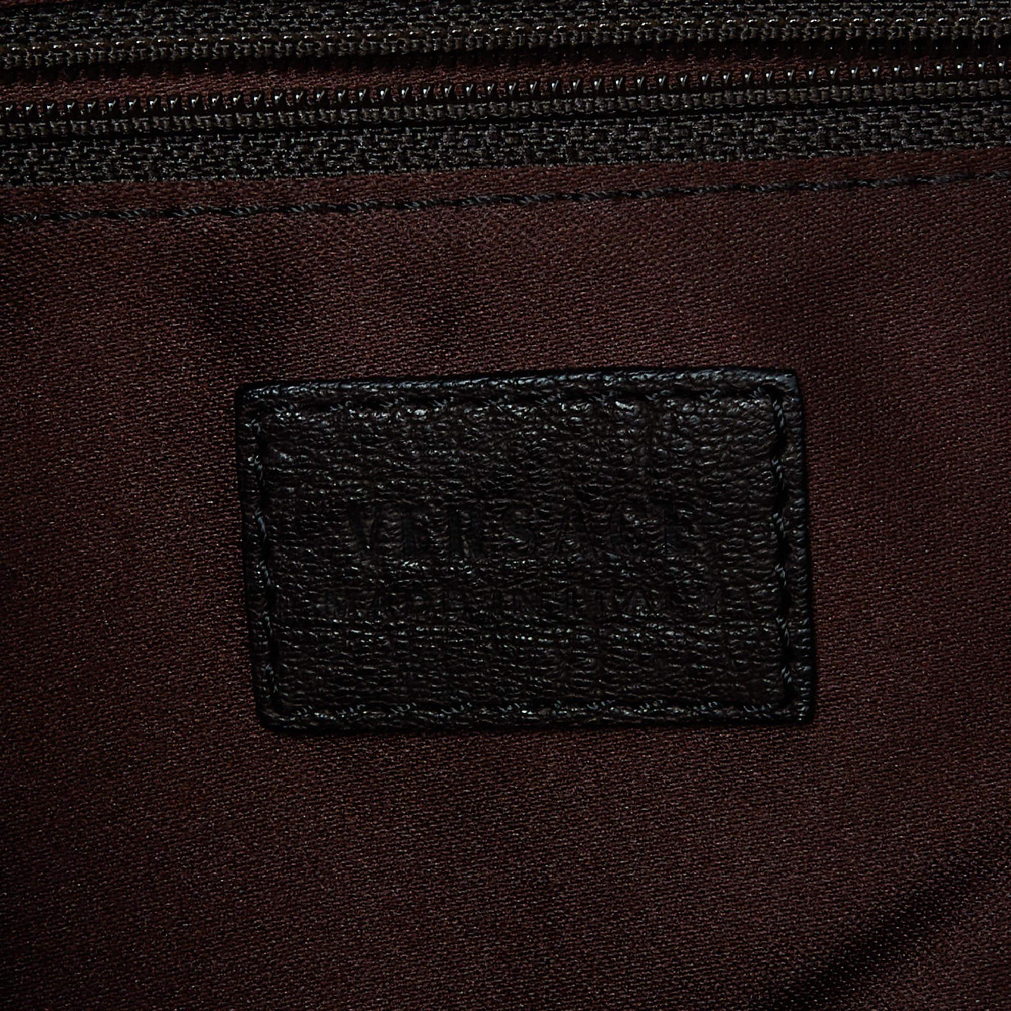 Versace Brown/Black Monogram Fabric and Leather Medusa Tote en vente 4
