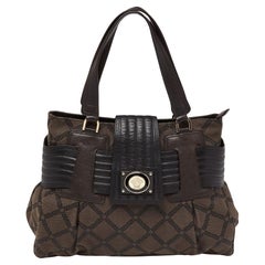 Versace Brown/Black Monogram Fabric and Leather Medusa Tote