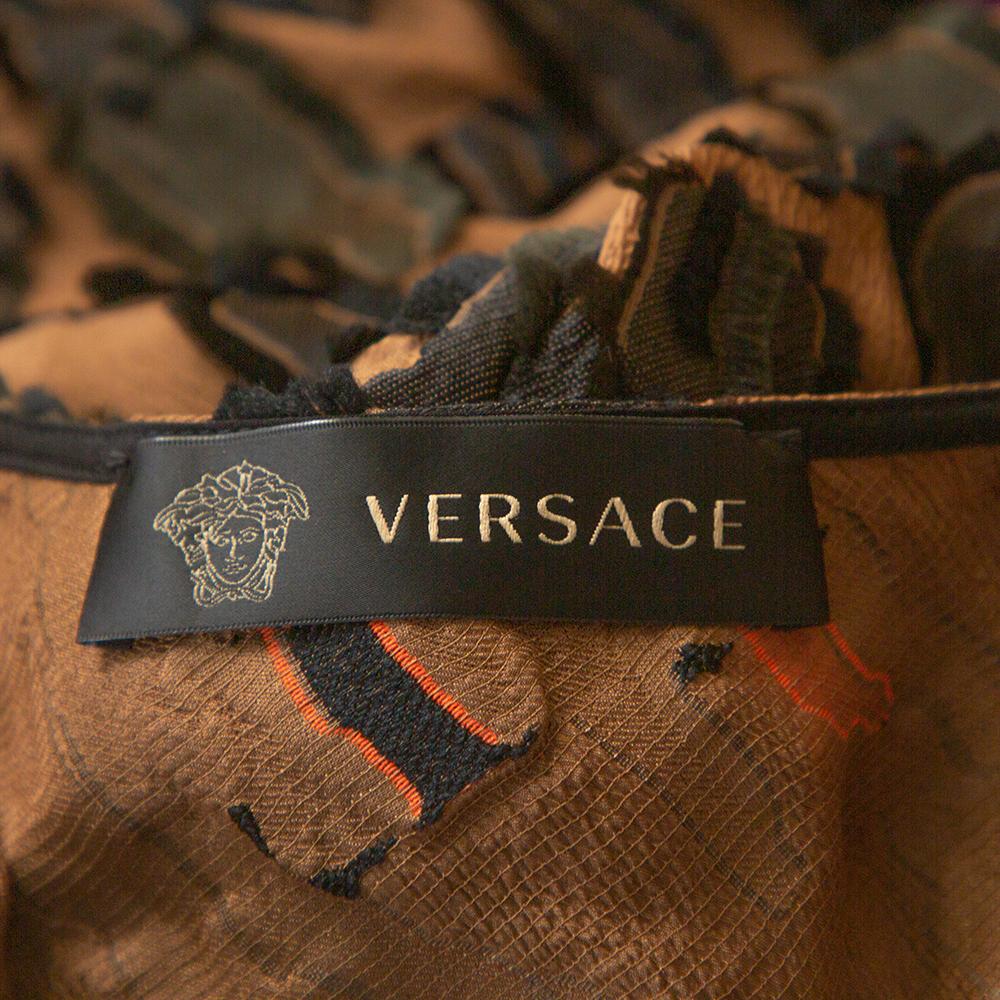 Versace Brown Camouflage Fil Coupé One-Shoulder Dress S 1