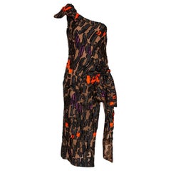 Versace Brown Camouflage Fil Coupé One-Shoulder Dress S