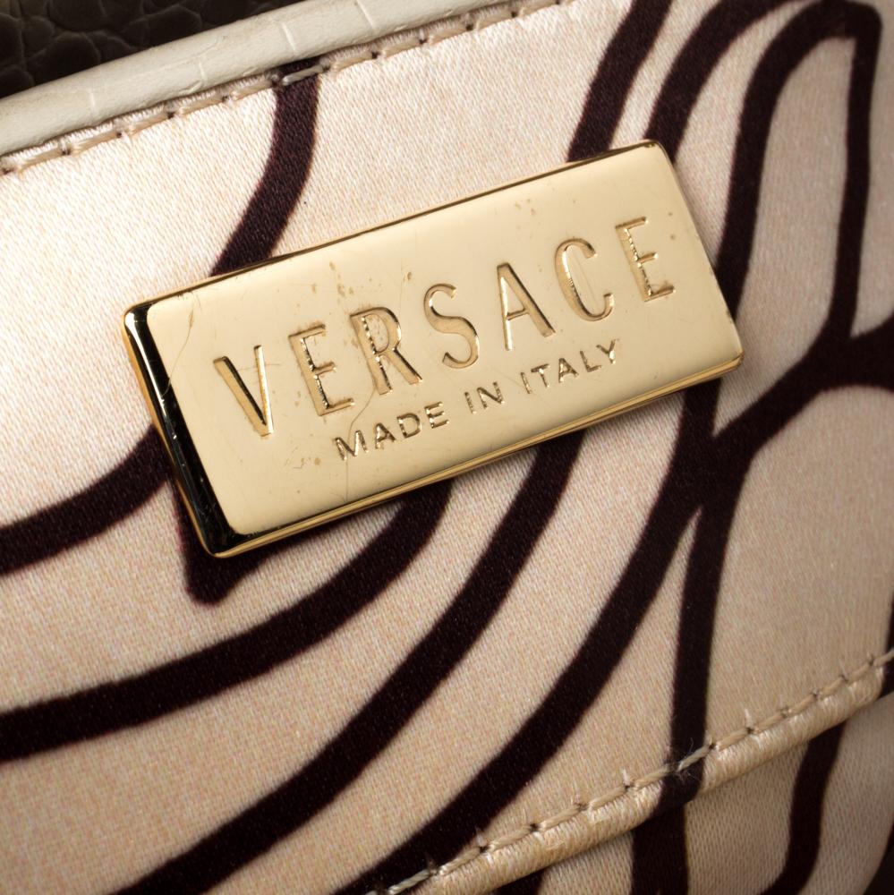 Women's Versace Brown/Cream Croc Embossed Leather Madonna Boston Bag