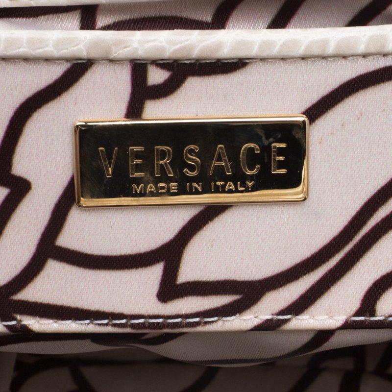 Versace Brown/Cream Croc Embossed Leather Madonna Boston Bag 2