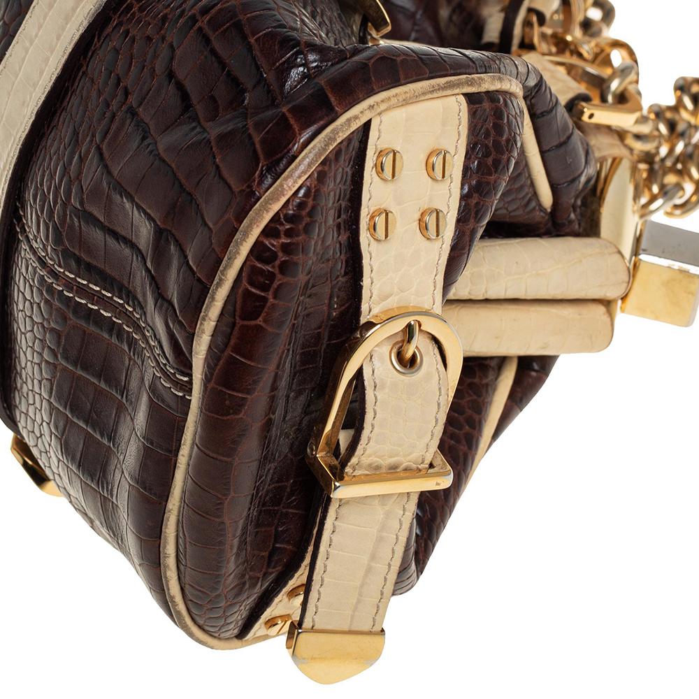 Versace Brown/Cream Croc Embossed Leather Madonna Satchel 3