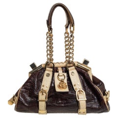 Versace Brown/Cream Croc Embossed Leather Madonna Satchel