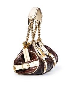 Versace Brown Croc Embossed Madonna Boston Bag