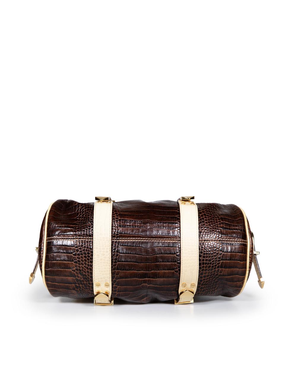 Versace Brown Croc Embossed Madonna Boston Bag In Good Condition In London, GB