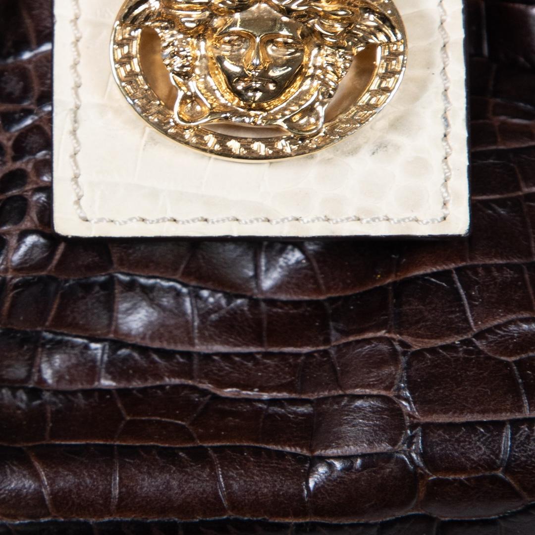 Women's Versace Brown Croc Embossed Madonna Boston Bag