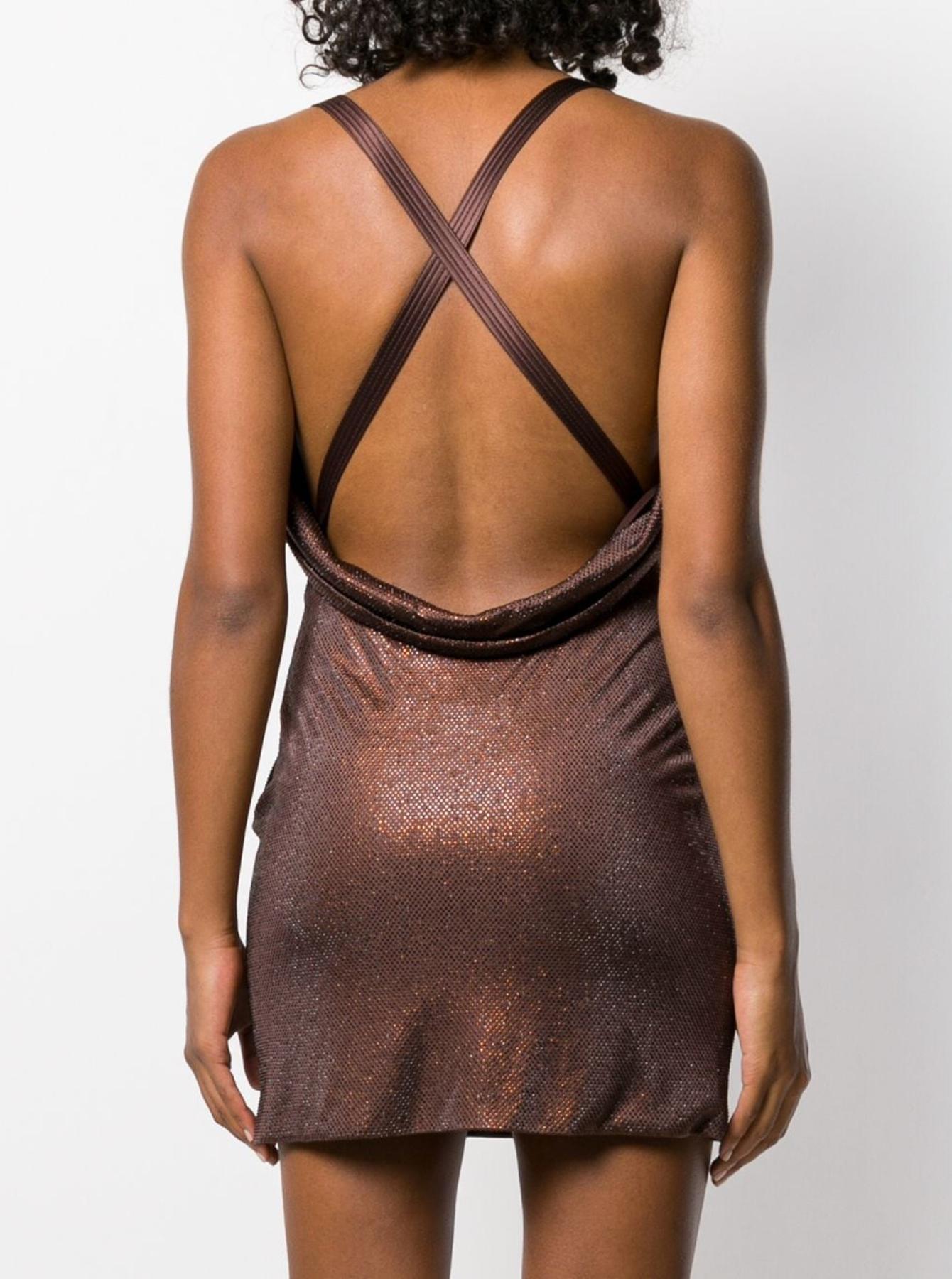 Versace Brown Crystal Embellished Open Back Draped Mini Cocktail Dress Size 40 3