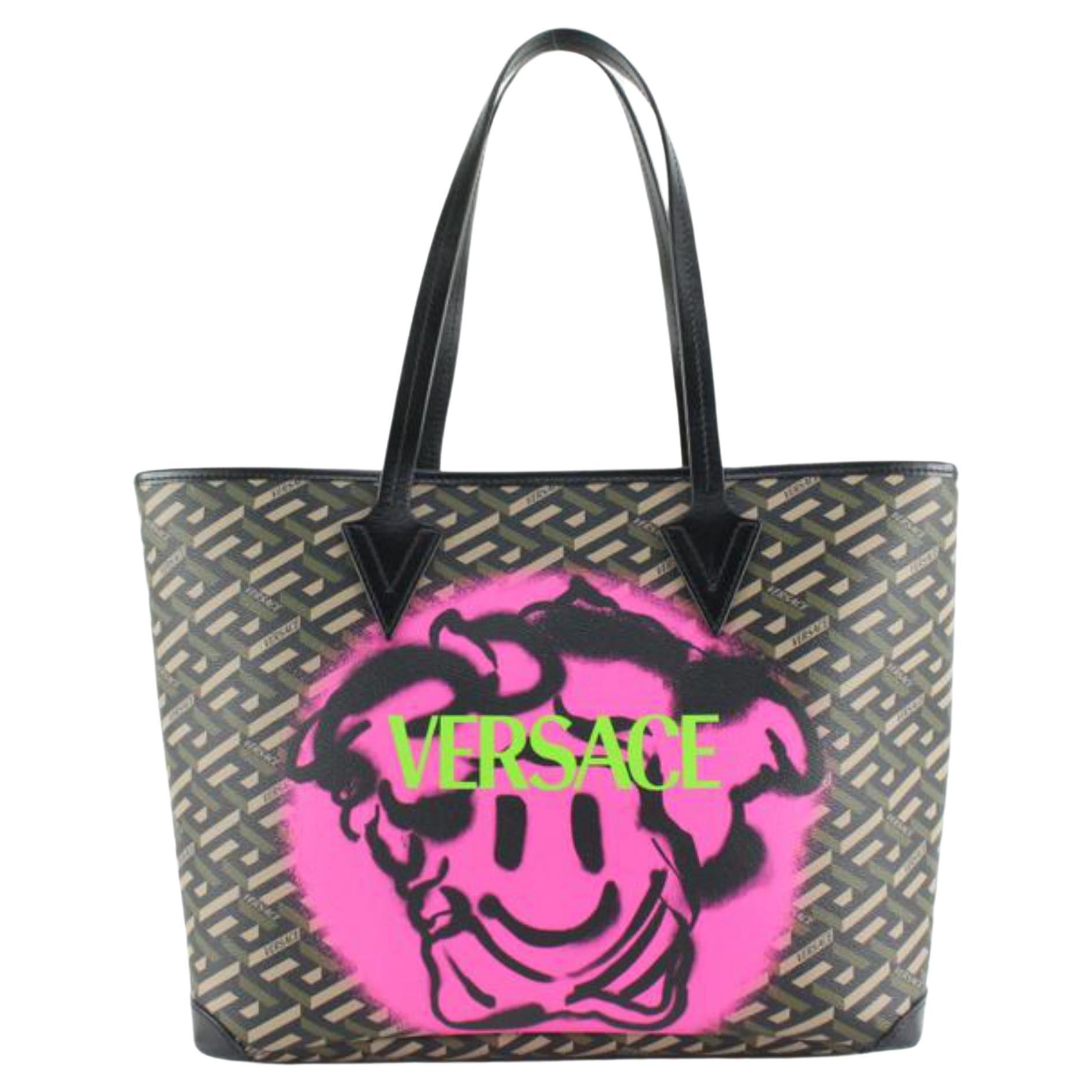 Versace Brown Greca Medusa Smiley Shopper Tote 42v811s For Sale