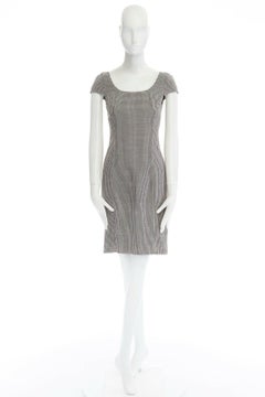 VERSACE brown grey gingham checked scoop neck cap sleeve zip back dress IT38 XS