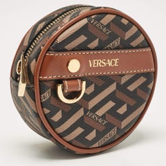 Versace Brown La Greca Signature Coated Canvas Modular Round Pouch