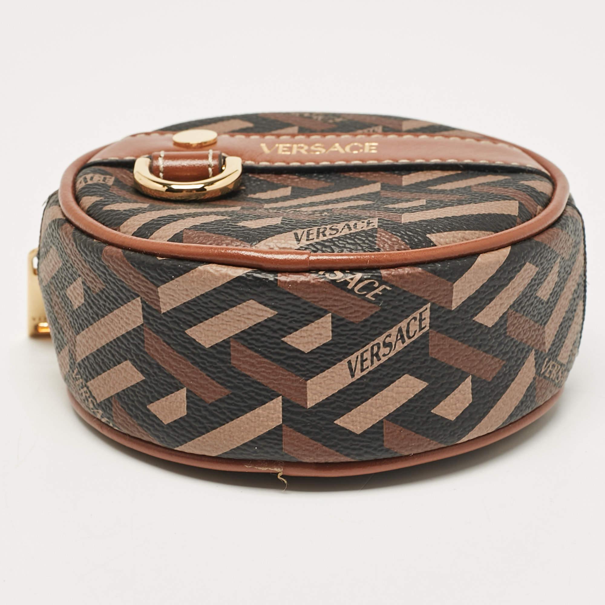 Marsupio rotondo modulare in tela Coates firmato Versace Brown La Greca in vendita 1