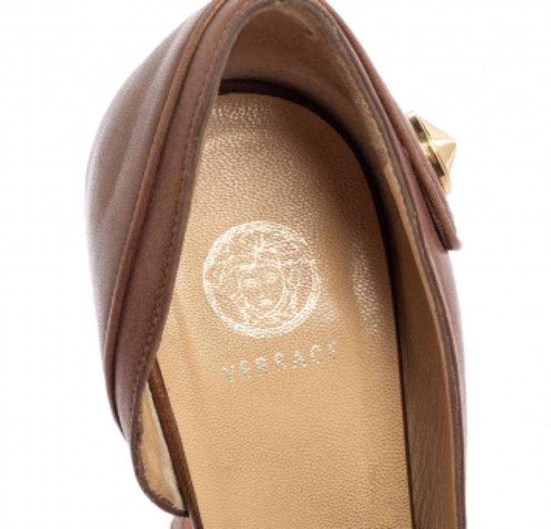 Versace Brown Leather D'orsay Pumps Size 38 1