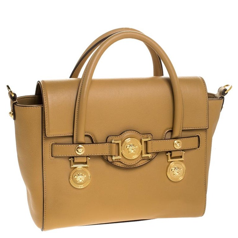 Versace Brown Leather Medusa Medallion Tote For Sale at 1stDibs