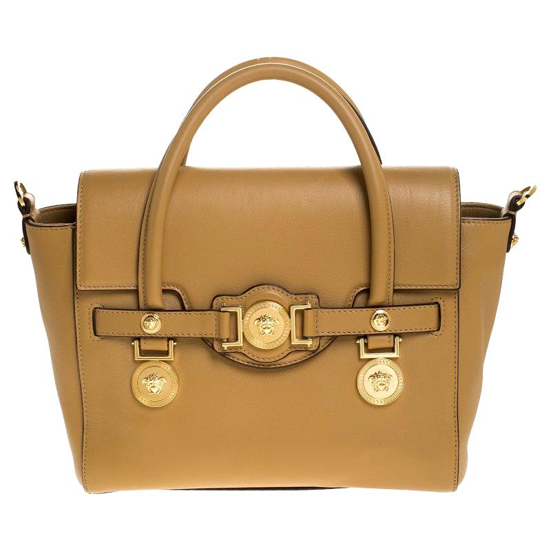 Versace Brown Leather Medusa Medallion Tote