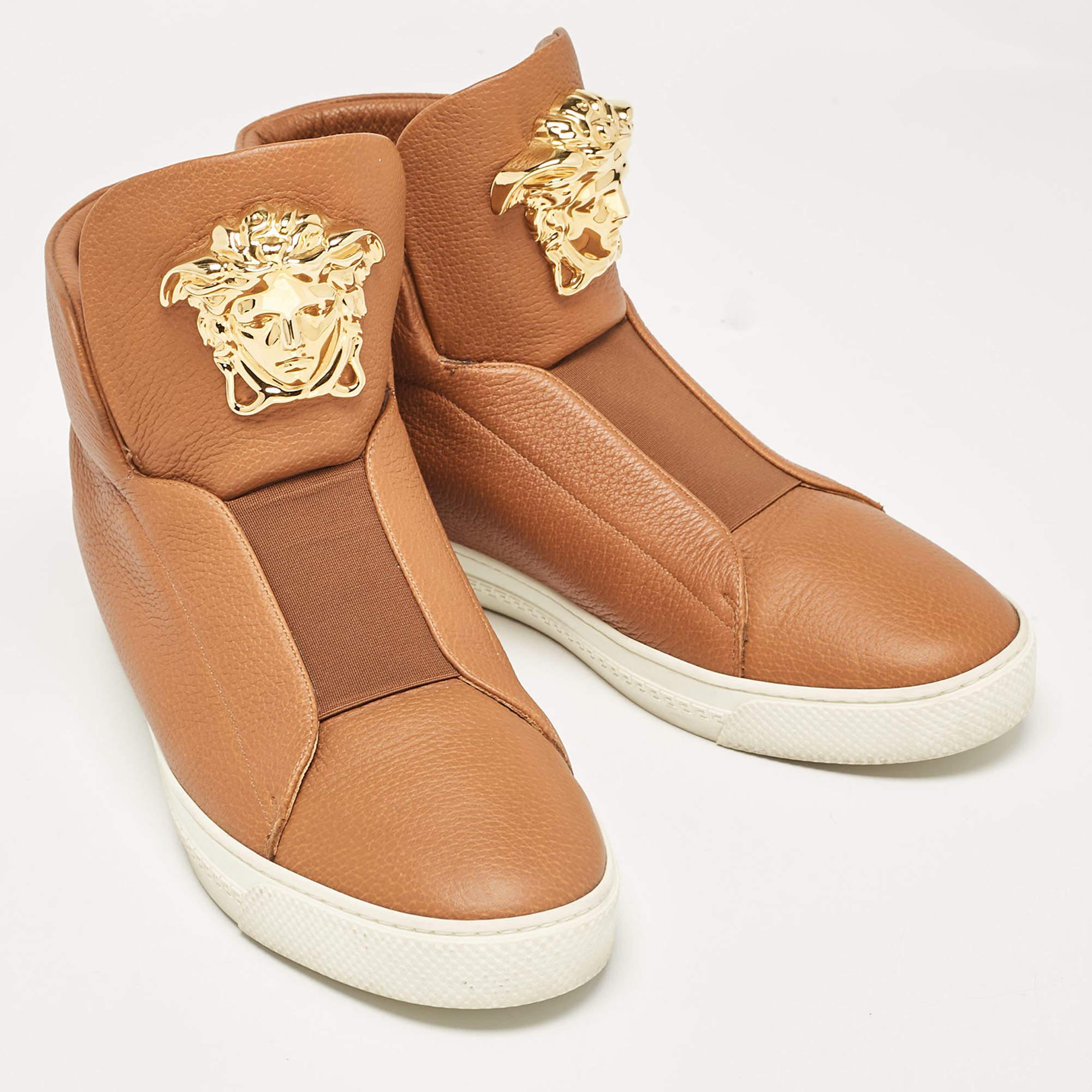 Men's Versace Brown Leather Palazzo Medusa High Top Sneakers Size 44