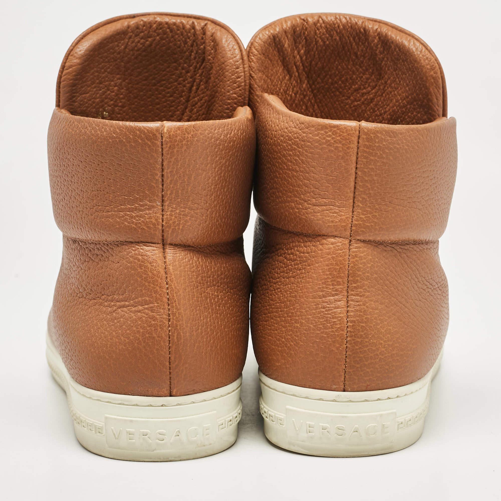 Versace Brown Leather Palazzo Medusa High Top Sneakers Size 44 1