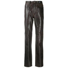 Versace Brown Slim Leather Trousers
