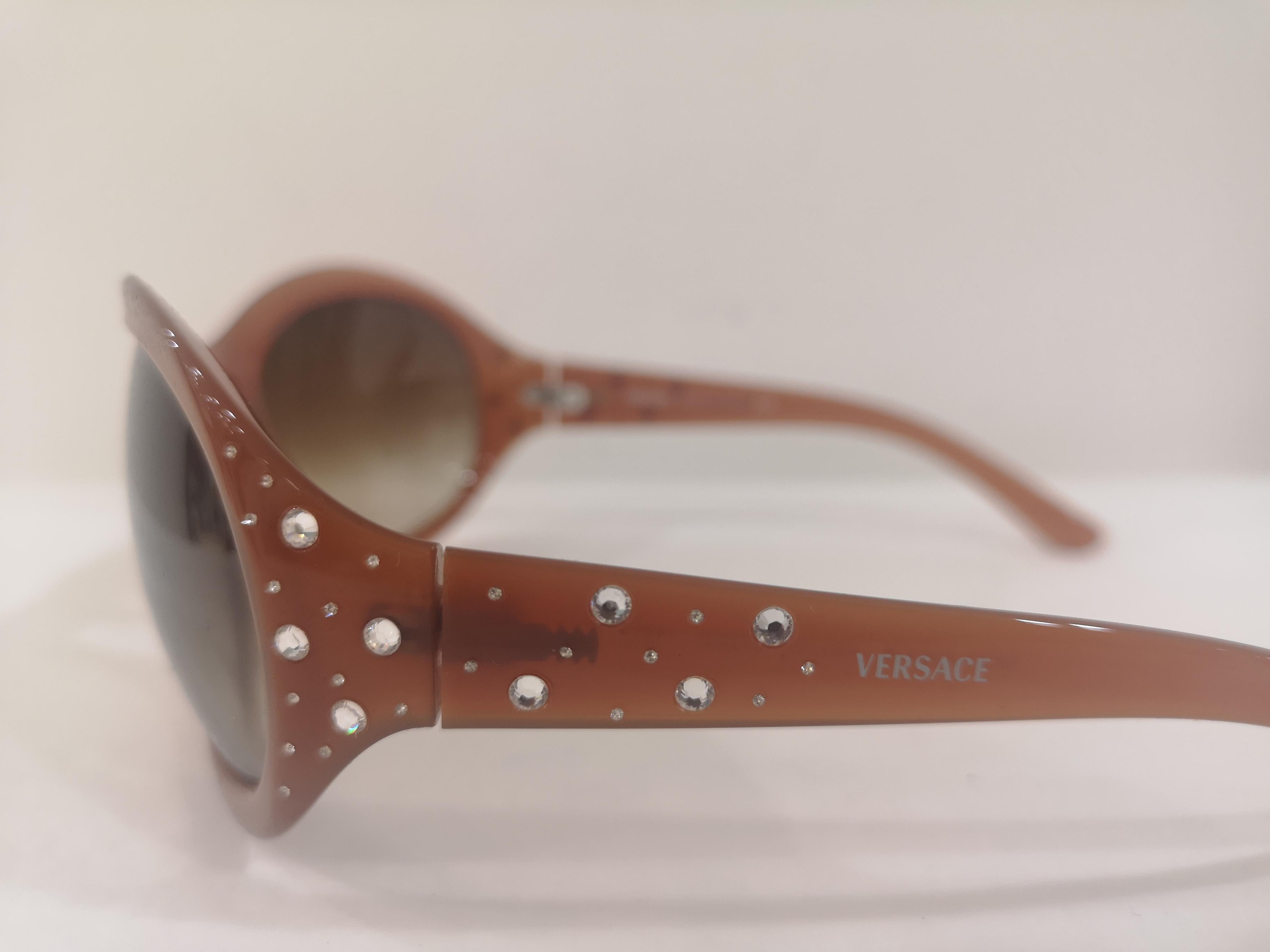 Brown Versace brown swarovski sunglasses NWOT For Sale