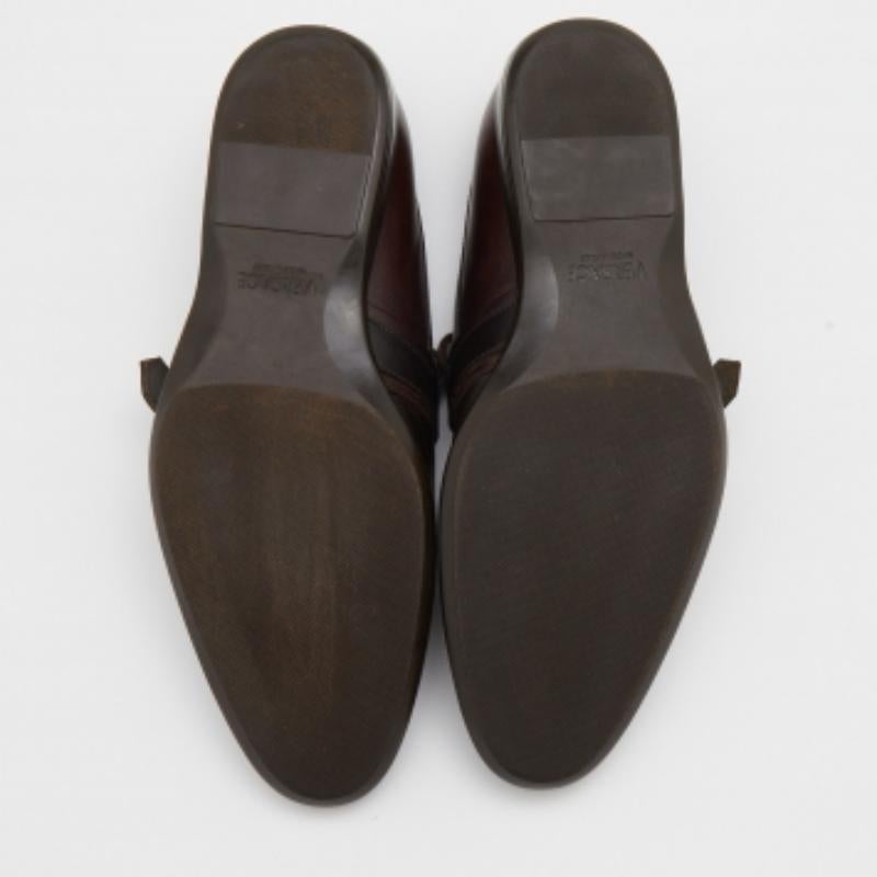 Black Versace Brown Two Tone Leather Buckle Detail Slip On Loafers Size 41 For Sale