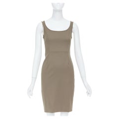 VERSACE brown wool blend zip back scoop neck cocktail sheath mini dress IT38 XS