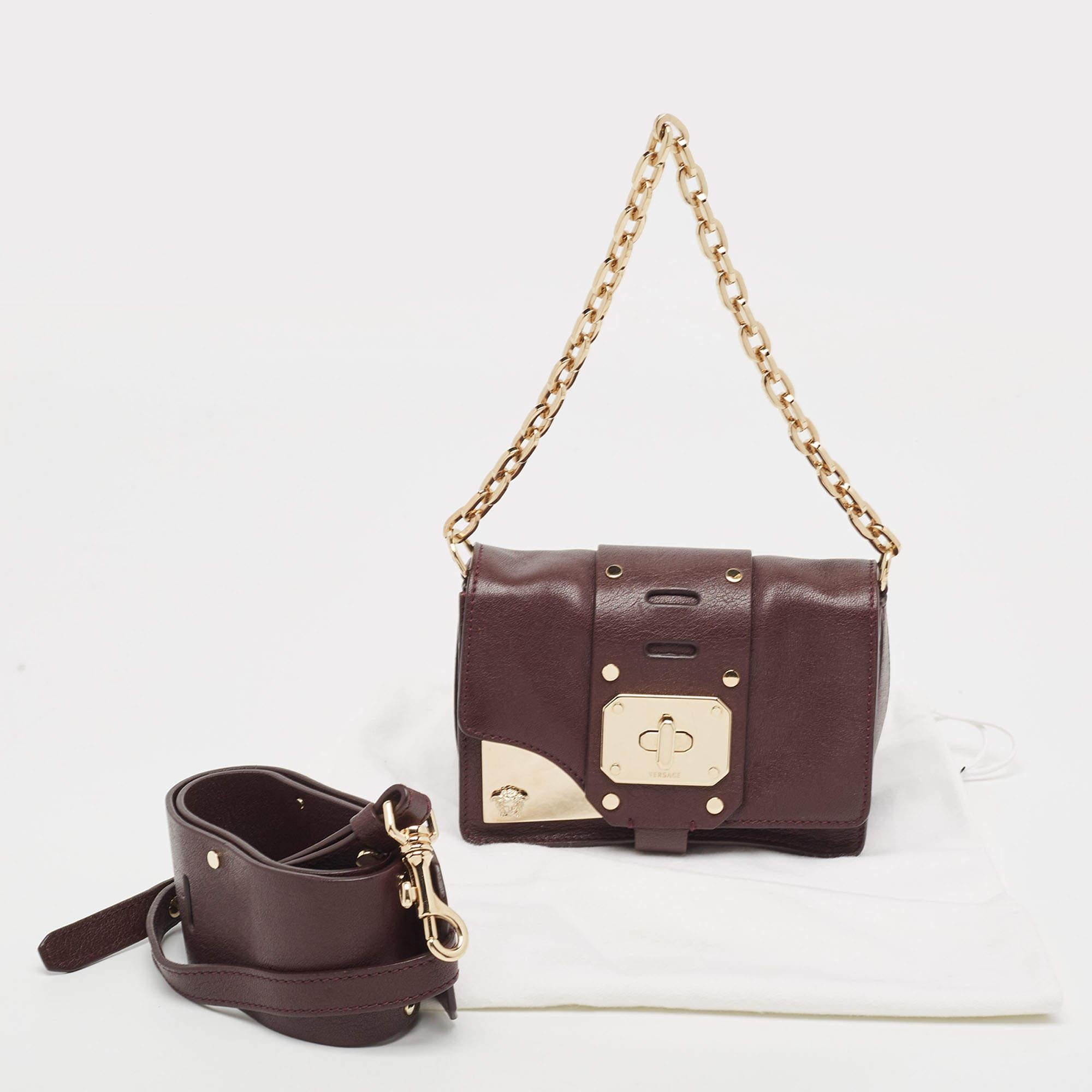 Versace Burgundy Leather Stardvst Crossbody Bag For Sale 8