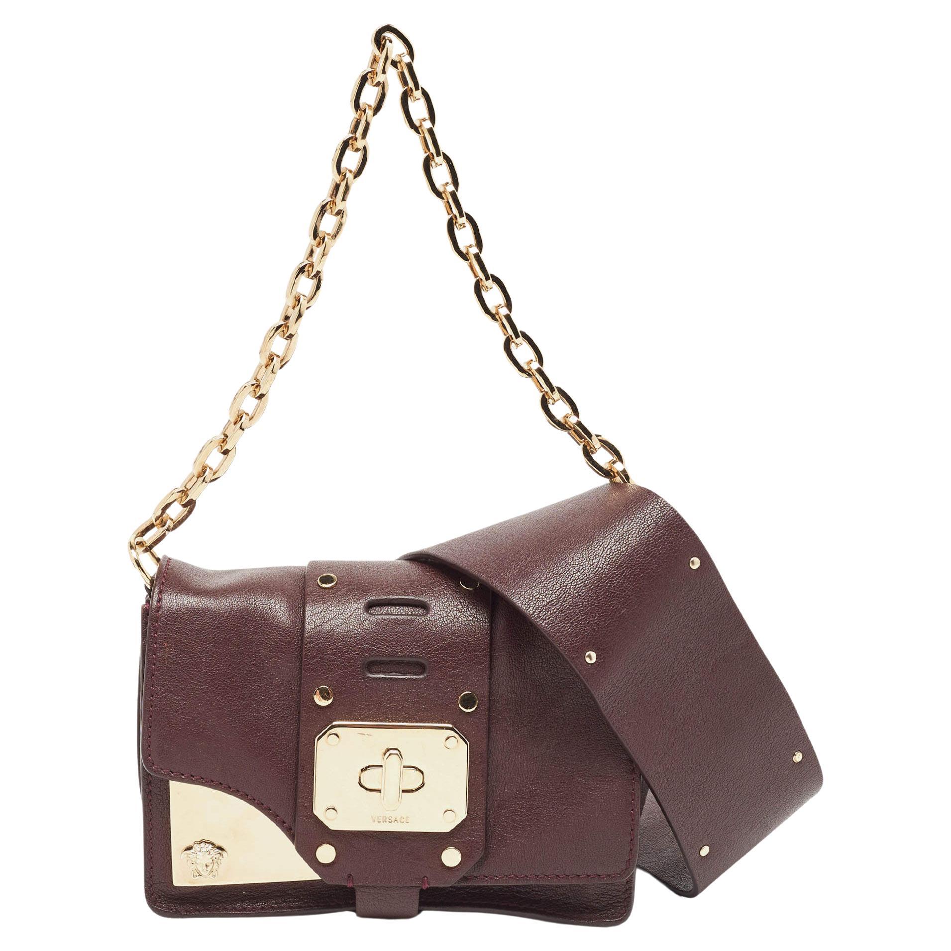 Versace Burgundy Leather Stardvst Crossbody Bag For Sale