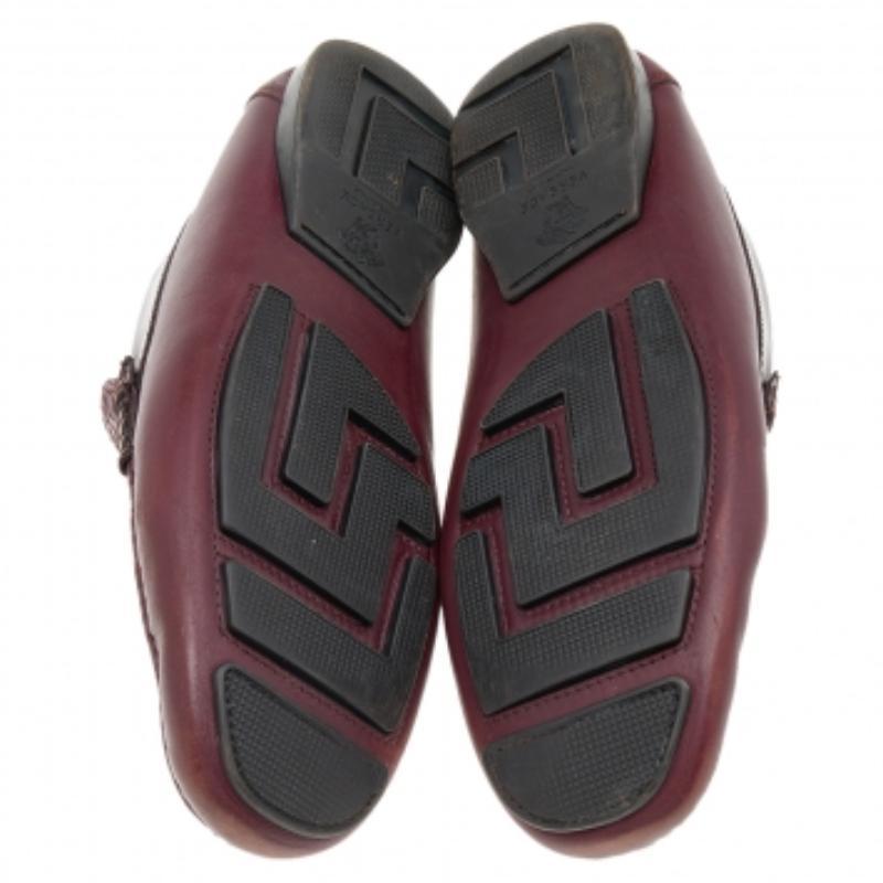 Black Versace Burgundy Monogram Embossed Leather Slip On Loafers Size 43