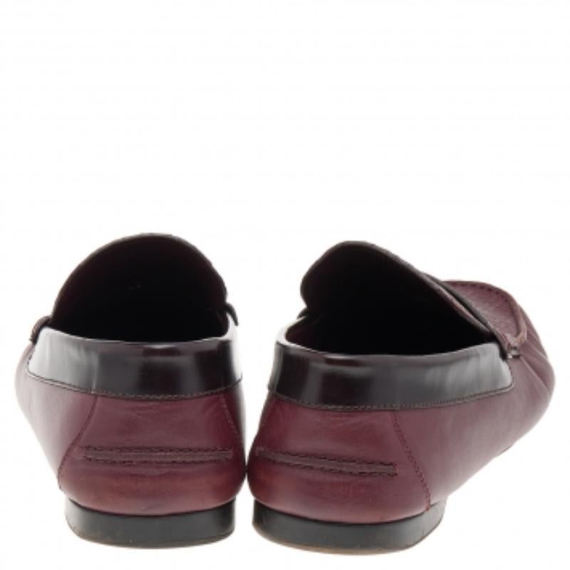 Versace Burgundy Monogram Embossed Leather Slip On Loafers Size 43 1